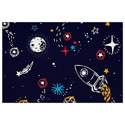 Platzdeckchen mit Weltraum-Sternen, Rakete, Planeten, 1 Stück, für Esstisch, waschbar, rutschfest, für Weihnachten, Urlaub, Geburtstag, Party von DJSIMFHDNG