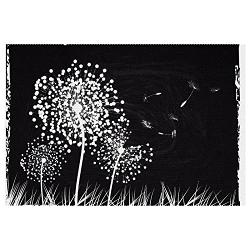 Schwarz-weißer Pusteblumen-Hintergrund, Platzsets, hitzebeständig, waschbar, Oxford-Tuch, Tischsets, Set mit 4 Stück, Heimküchendekoration, leicht zu reinigen von DJSIMFHDNG