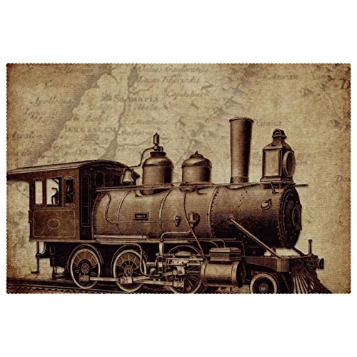 Vintage Dampflokomotive Zug-Tischsets 1 Stück für Esstisch, waschbar, rutschfest, Tischset für Weihnachten, Urlaub, Geburtstag, Party von DJSIMFHDNG