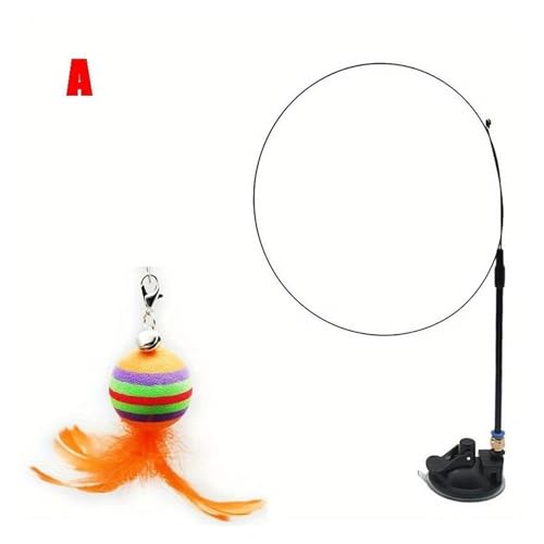 DJSKLDF Katzenangel Cat Toys Interactive Funny Feather Wand Suction Cup Ball Feathers Replacements with Bells for Indoor Cats Kitten Exercise(Color1) von DJSKLDF