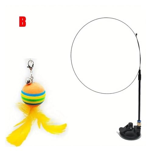 DJSKLDF Katzenangel Cat Toys Interactive Funny Feather Wand Suction Cup Ball Feathers Replacements with Bells for Indoor Cats Kitten Exercise(Color2) von DJSKLDF