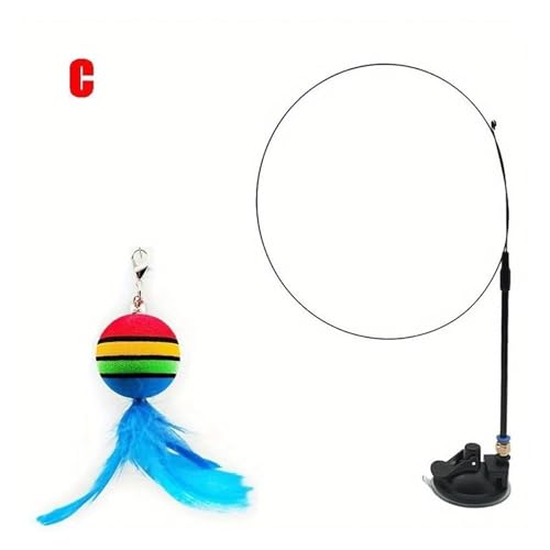 DJSKLDF Katzenangel Cat Toys Interactive Funny Feather Wand Suction Cup Ball Feathers Replacements with Bells for Indoor Cats Kitten Exercise(Color3) von DJSKLDF