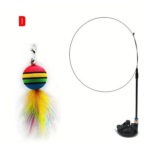 DJSKLDF Katzenangel Cat Toys Interactive Funny Feather Wand Suction Cup Ball Feathers Replacements with Bells for Indoor Cats Kitten Exercise(Color4) von DJSKLDF
