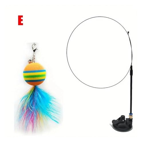 DJSKLDF Katzenangel Cat Toys Interactive Funny Feather Wand Suction Cup Ball Feathers Replacements with Bells for Indoor Cats Kitten Exercise(Color5) von DJSKLDF
