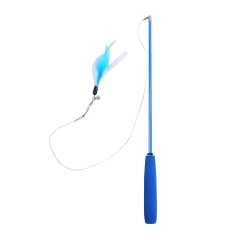 DJSKLDF Katzenangel Interactive Cat Feather Toy Teaser Stick Wand Pet Retractable Bell Refill Replacement Catcher Product for Kitten(Blue) von DJSKLDF