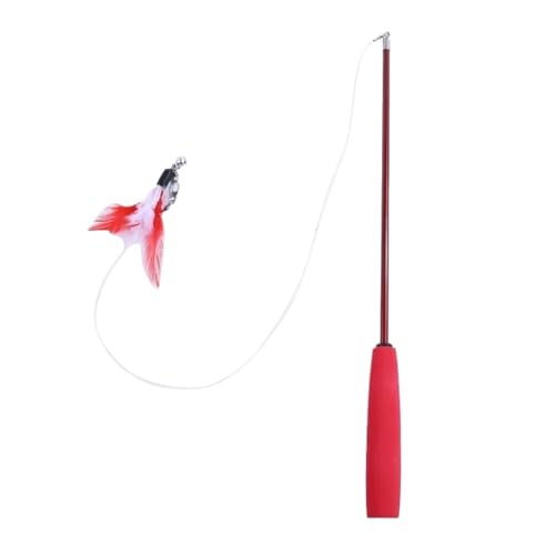 DJSKLDF Katzenangel Interactive Cat Feather Toy Teaser Stick Wand Pet Retractable Bell Refill Replacement Catcher Product for Kitten(Red) von DJSKLDF