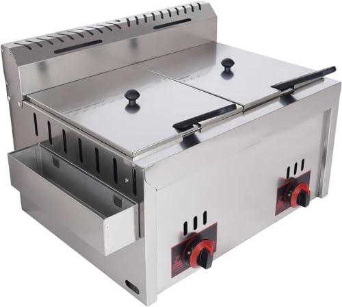 DJXLMN Kommerzielle Gasfritteuse mit Edelstahl-Gewürztank – professionelles 10 L x 2, effizientes Kochen – ideal für Familienrestaurants – inklusive 2 Körben für kommerzielle Pommes Frites von DJXLMN