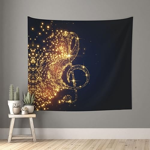 Goldene Musiknote mit glänzendem Stern, Samt-Wanddekoration, Wandteppich, 152,4 x 129,5 cm, für Kunst, Heimdekoration, Wohnzimmer, Schlafsaal, guter Faltenwurf von DJnni