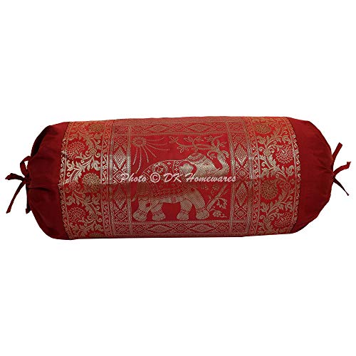 DK Haushaltswaren Dekorative Brokat Polydupion Seide Zylindrischen Wohnzimmer Kissenbezug Maroon Elephant 30x15 Zoll Jacquard Weave Home Decor Schlauchkissenbezug - (1 Stück) von DK Homewares