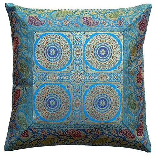 DK Homewares Brokat Traditionelle Türkis Wohnzimmer Kissenbezüge 40 x 40 cm Brokat Jacquard Mandala Floral Platz Dekokissen Covers 16 x 16 Home Decor Einzelstück von DK Homewares