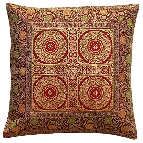 DK Homewares Brokat ethnische Maroon Socke Dekokissen Covers 16 x 16 Brokat Jacquard Mandala Floral Dekokissen Covers 40x40cm Wohnkultur Einzelstück von DK Homewares