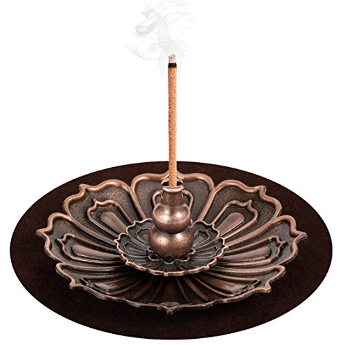 DK177 1 Stück Räucherstäbchen Halter, Lotus Messing Räucherstäbchenhalter,Lotus Weihrauchbrenner Spirituelle Deko Meditation Zubehör mit Abnehmbarem Aschefänger und Matte von DK177