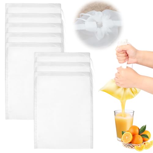 8 Stück Passiertuch 20 × 30 cm Nussmilchbeutel Bio Waschbar Käsetuch Nylon Cheesecloth Abseihtuch Seihtuch Passiertücher Wiederverwendbar Filtertuch mit Kordelzug Feingewebt Filterbeutel Siebbeutel von DKBT