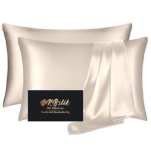 Seiden-Kissenbezüge, 2er-Pack, Maulbeerseide, Standard-Set mit 2 Stück, gesund, weich und glatt, Anti-Akne, Schönheitsschlaf, 2er-Pack mit Reißverschluss als Geschenk, beige von DKBslik
