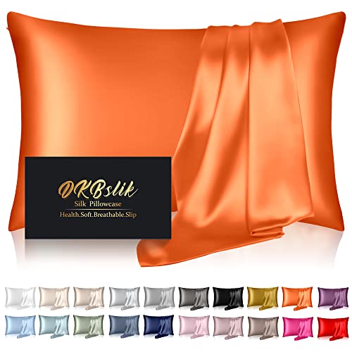 Seiden-Kissenbezug für Queensize-Betten, Maulbeerseide, gesund, weich und glatt, Anti-Akne, Schönheitsschlaf, Kissenbezüge mit verstecktem Reißverschluss als Geschenk (Queen-Size, orange) von DKBslik