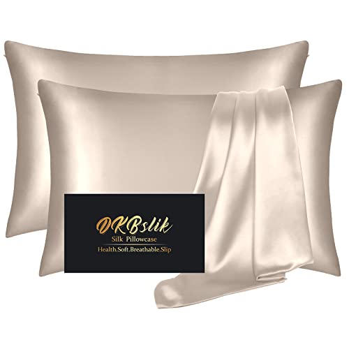 Seidenkissenbezug, 2er-Pack, natürliche Maulbeerseide, Anti-Akne-Seide-Kissenbezug für Haar und Haut, King-Size-Seidensatin-Kissenbezüge, Geschenke für Damen und Herren, Champagner von DKBslik