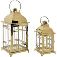 Dkd Home Decor - Lantern -Set 2 Metallglas 22x222x57 Metall Golden Glass Multicolor Color Family Lantern- und Kerzenhalter Details von DKD HOME DECOR