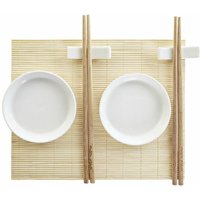Sushi set de Dkd Home Decor bamboo plastic gres white natural oriental 28.8 x 19.8 x 3 cm (7 Stück) von DKD HOME DECOR