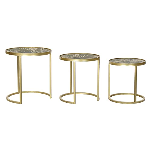 DKD Home Decor Set mit 3 Tischen, goldfarben, Metall, MDF, Tropisches Grün (47 x 47 x 50 cm) DKD Home Decor Set mit 3 Tischen, goldfarben, Metall, MDF, Tropisches Grün (47 x 47 x 50 cm) von DKD Home Decor