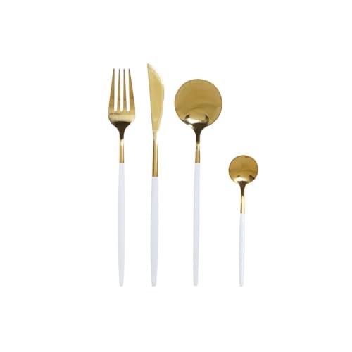 DKD Home Decor Besteckset, Weiß, Gold, Edelstahl, 4,5 x 2,5 x 20,5 cm, 24-teilig von DKD Home Decor