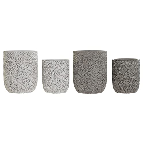 DKD Home Decor Blumentopf-Set, grau, Zement, Weiß, Blumen, 2 Stück (17 x 17 x 21 cm) (14 x 14 x 17 cm) von DKD Home Decor