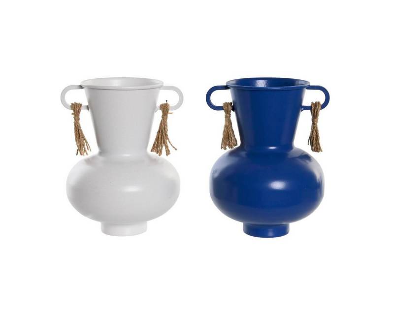 DKD Home Decor Dekovase Vase DKD Home Decor Metall Weiß Marineblau 12 x 12 x 16 cm 2 Stück von DKD Home Decor