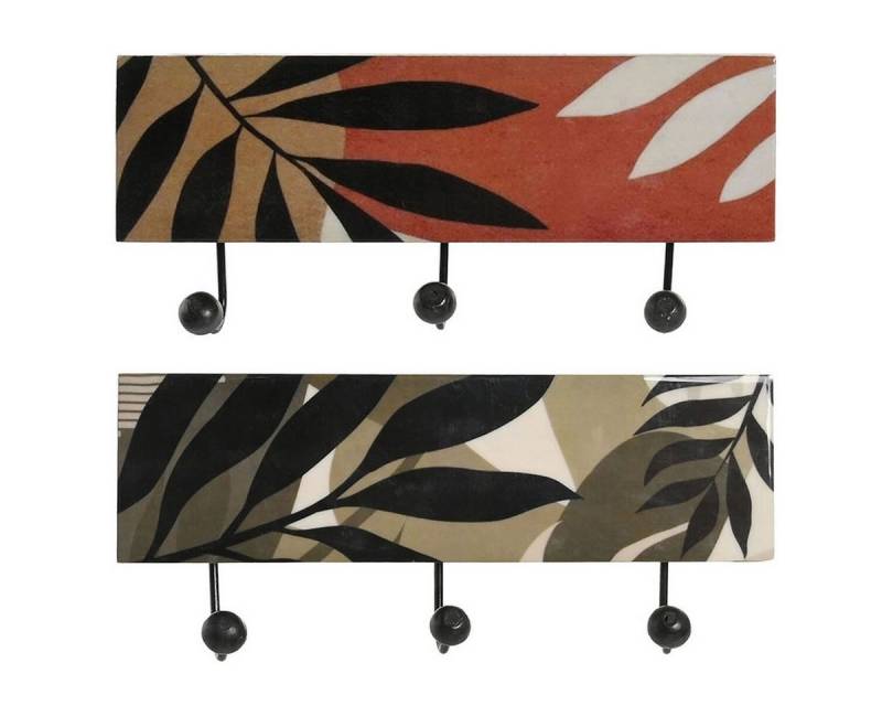 DKD Home Decor Garderoben-Set Wandgarderobe Bunt Eisen Mango-Holz Tropical Pflanzenblatt 2 Stück von DKD Home Decor
