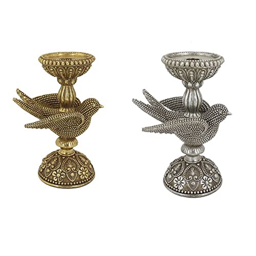 DKD Home Decor Kerzenhalter Silber Gold Harz Vogel (16,6 x 11,6 x 24,5 cm) (2 Stück) (Referenz: S3026376) von DKD Home Decor