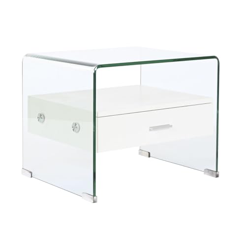 DKD Home Decor Nachttisch, weiß, transparent, Glas, MDF, 50 x 40 x 45,5 cm von DKD Home Decor