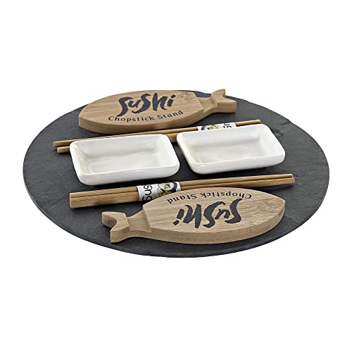 DKD Home Decor Sushi Set aus Keramik, Bambus, 9 Stück von DKD Home Decor