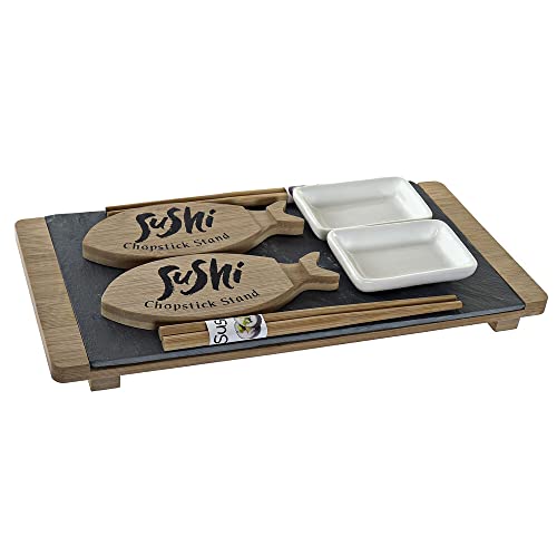 DKD Home Decor Sushi Set aus Keramik, Bambus, 9 Stück von DKD Home Decor