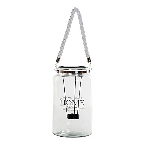 DKD Home Decor Brand Kerzenhalter weiß schwarz transparent Metall Glas Seil (16 x 16 x 27,5 cm) (Referenz: S3016438) von DKD Home Decor