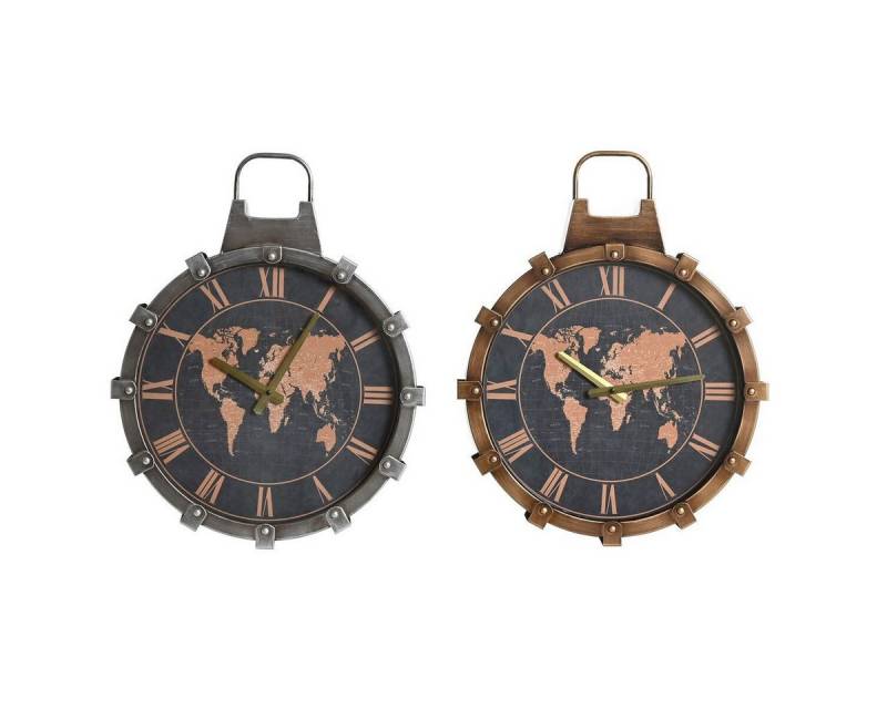 DKD Home Decor Uhr Wanduhr DKD Home Decor Glas Silberfarben Golden Eisen Weltkarte 42 x 8 von DKD Home Decor