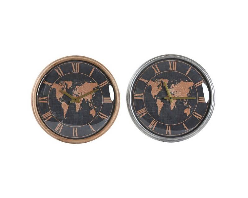 DKD Home Decor Uhr Wanduhr DKD Home Decor Glas Silberfarben Schwarz Golden Eisen Weltkart von DKD Home Decor