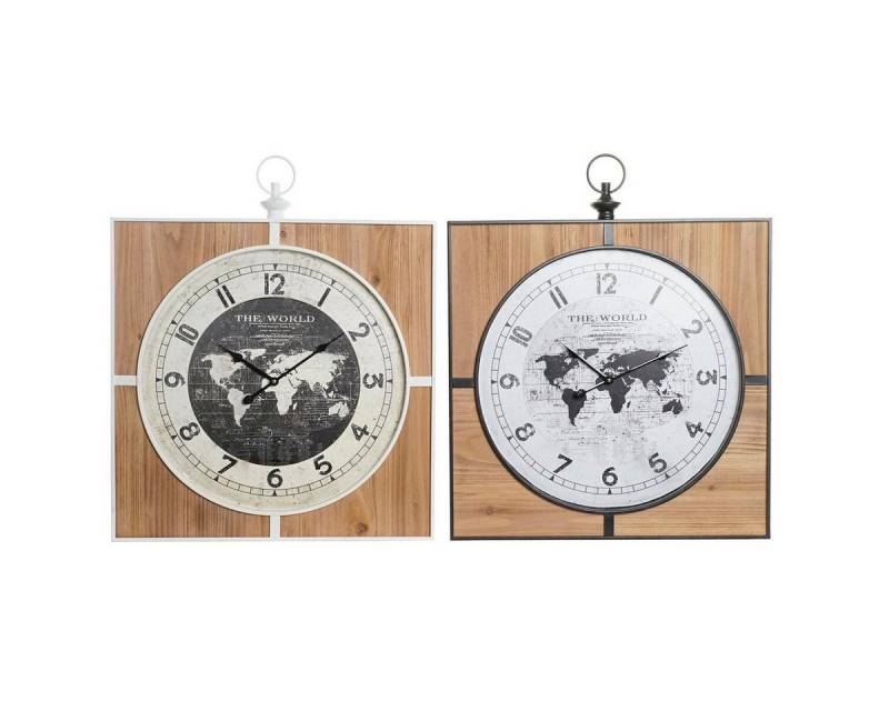DKD Home Decor Uhr Wanduhr DKD Home Decor Schwarz MDF Weiß Eisen Weltkarte 60 x 4,5 x 60 von DKD Home Decor