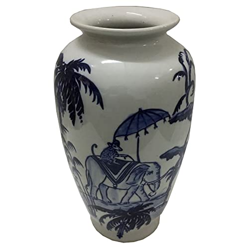DKD Home Decor Vase Blau Weiß Porzellan Indischer Elefant (17 x 17 x 32 cm) von DKD Home Decor