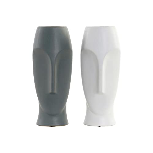 DKD Home Decor Vase Keramik Grau Weiß (2 Stück) (13 x 13 x 34 cm) von DKD Home Decor