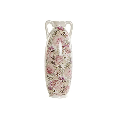 DKD Home Decor Vase aus Keramik, Rosa, Weiß, Shabby Chic, 13 x 13 x 35 cm von DKD Home Decor
