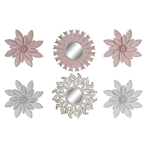 DKD Home Decor Wandspiegel Rosa Weiß Blumen Karton Polypropylen (3 Stück) (25 x 2 x 35 cm) (Referenz: S3019375) von DKD Home Decor