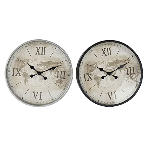 DKD Home Decor Wanduhr Glas Beige Braun Eisen Weltkarte (50 x 5,5 x 50 cm) (2 Stück) von DKD Home Decor