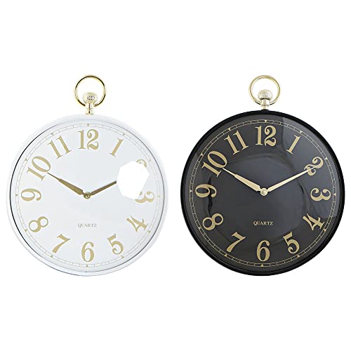 DKD Home Decor Wanduhr Glas Schwarz Gold Weiß Eisen (31,5 x 5 x 39 cm) (2 Stück) von DKD Home Decor