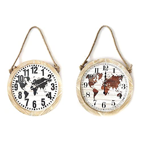 DKD Home Decor Wanduhr Schwarz Braun Seil MDF Weltkarte (2 Stück) (50 x 4 x 50 cm) von DKD Home Decor