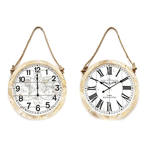 DKD Home Decor Wanduhr Weißes Seil MDF (2 Stück) (50 x 4 x 50 cm) (Referenz: S3026734) von DKD Home Decor