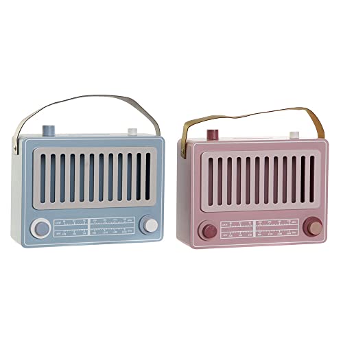 DKD Spardose Home Decor Blau Rosa MDF Radio (2 Stück) von DKD Home Decor