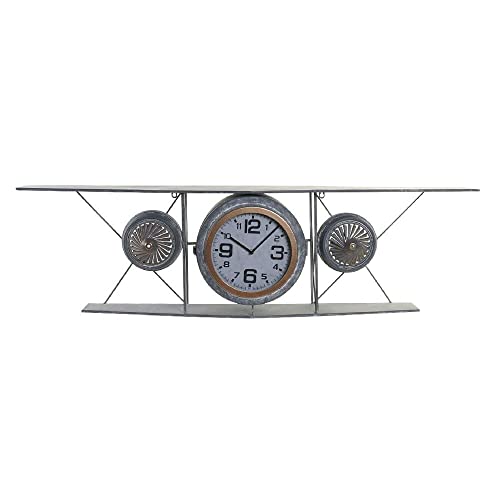 DKD Wanduhr Home Decor Glas Eisen Flugzeug MDF Dunkelgrau (120 x 21 x 33,5 cm) von DKD Home Decor