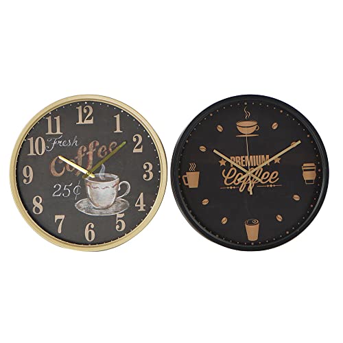 DKD Wanduhr Home Decor Glas Schwarz Kaffee Eisen (2 Stück) (40 x 6 x 40 cm) von DKD Home Decor