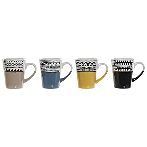 DKD Home Decor Tasse Mug Schwarz Blau Braun Gelb (4 Stück) (330 ml) von DKD Home Decor