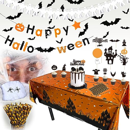 DKDDSSS 80 Stück Halloween Party Deko Set, Halloween Dekorations set, Happy Halloween Banner, Paper Geist Deko, Halloween Tischdeko, für Halloween Grusel Thema Party Dekoration von DKDDSSS