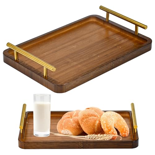 Holzpalette DKEROSS Bambus Serviertablett mit Griffen Holz Servierplatte Holztablett Rechteckig Küchentablett Frühstückstablett Bambus Tablett für Frühstück Tee Couchtisch Küchen Deko Bett 30x20x2cm von DKEROSS