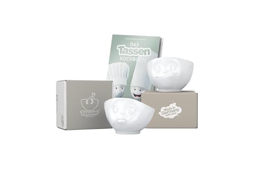 DKG utils Schalen-Set 2-tlg. 500 ml + Kochbuch | Nr. 005 | Müslischalen weiß | Motive: Schmollend + Lecker von DKG utils